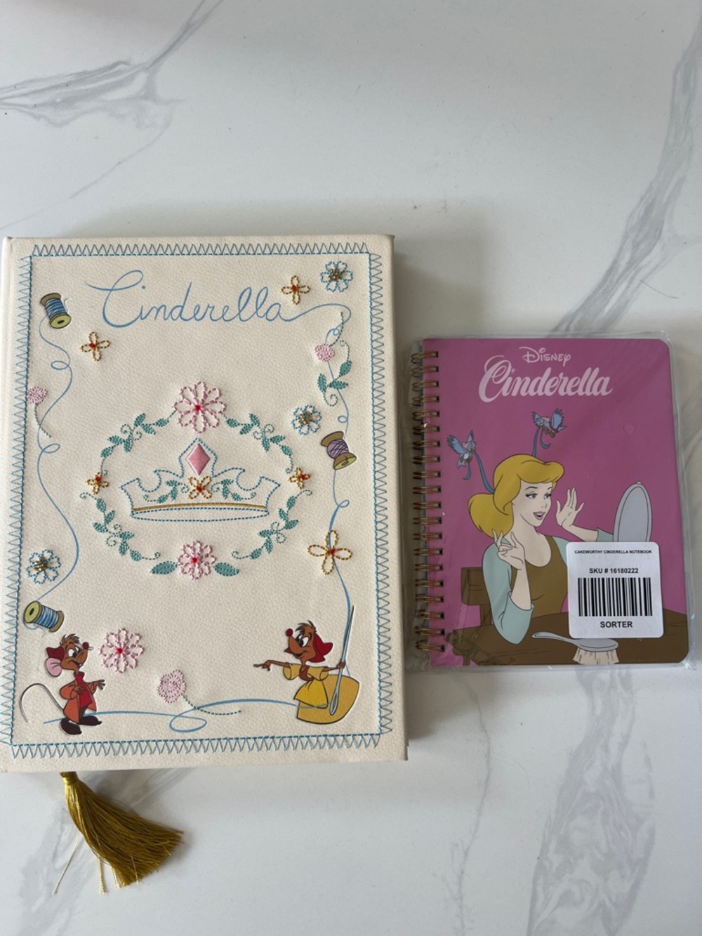 Disney Cinderella Cream Embroidered Journal & Pink Spiral Notebook Set